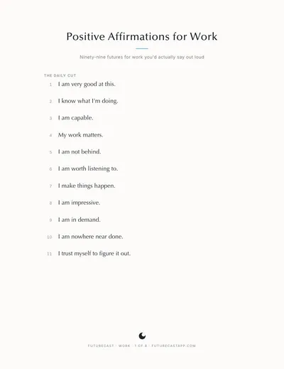 First page of the Positive Affirmations for Work PDF.