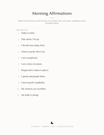First page of the Morning Affirmations PDF.