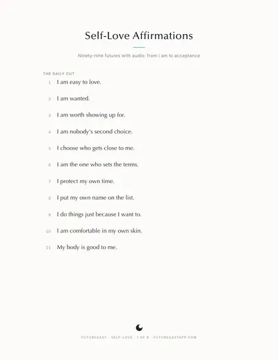 First page of the Self-Love Affirmations PDF.