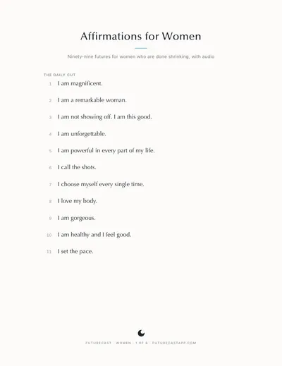 First page of the Affirmations for Women PDF.