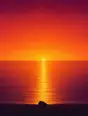 Grainy gradient illustration: The sun just breaking over a calm sea, one long path of light reaching across the water to the near shore.