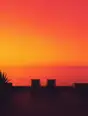 Grainy gradient illustration: Two deck chairs set side by side on a terrace facing the sea, the sky going from gold into rose.