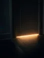 Prism-light photograph: A closed door seen from the hallway side with hard light spilling out from underneath it.