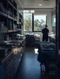 Dark cinematic photograph: A clinic prep room with every tray and instrument in plain sight and nothing hidden, hard daylight.