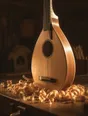Struck-light photograph: a hand-built instrument standing on a workbench with shavings still lying around its base
