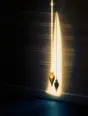Prism-light photograph: A plumb line hanging dead still against a wall in hard sun, the twist of the cord lit.