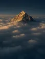 Dawn aerial photograph: a lone peak lit gold above an unbroken sea of clouds.