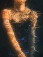 Prism-light photograph: Low sun across a swimmer's arms and shoulders as they float on their back in open water.