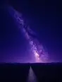 Grainy gradient illustration: The Milky Way arching over a vast dark plain, one thin pale footpath running toward the horizon.