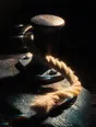 Prism-light photograph: A mooring rope slipped loose off a bollard, the twist of it lit hard.