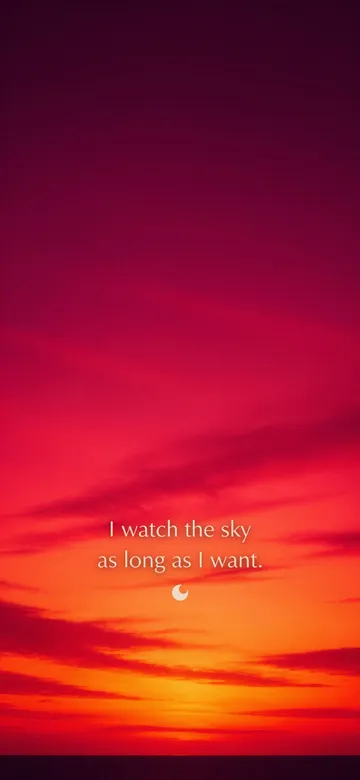 Rest affirmations wallpaper: minimal grainy illustration of a layered magenta and gold sunset sky over a thin dark horizon, with the affirmation 'I watch the sky as long as I want.' in serif type.