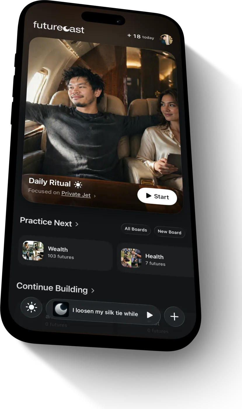 Futurecast manifestation app on iPhone: a private-jet vision practiced in the Daily Ritual